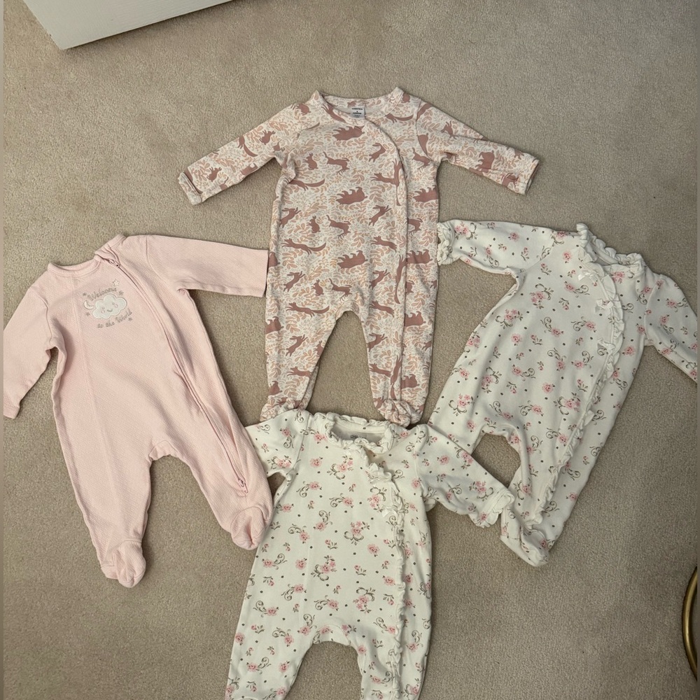 Lot of 4 baby girl footies size 3 Months Little Me and Nordstrom